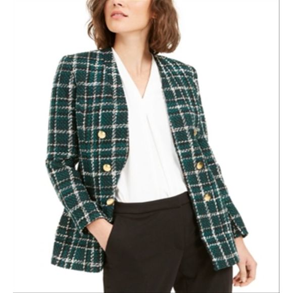 Bar III Women's Plaid Open-Front Jacket Bottle Green Multi Size 6 - Picture 4 of 4